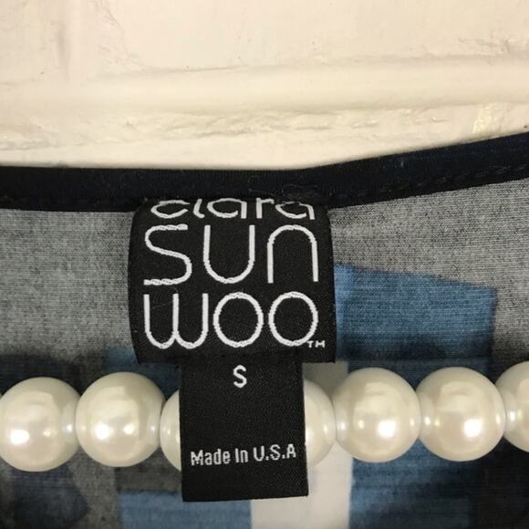 Clara Sun Woo Abstract Print Grid Stretch Knit Top Size S - Picture 6 of 8